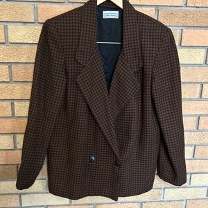 Vintage Daily Habit Brown & Black Checkered Gingham Blazer Juniors Size 7